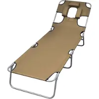 vidaXL Solsäng med nackstöd hopfällbar taupe