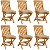 vidaXL Trädgårdsstolar med beige dynor 6 st massiv teak