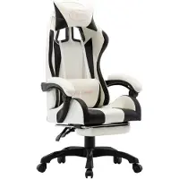 vidaXL Gamingstol med fotstöd, svart och vit, konstläder