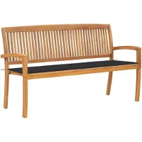vidaXL Stapelbar trädgårdsbänk med dyna 159 cm massiv teak