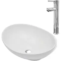 vidaXL Handfat med blandare keramik oval vit