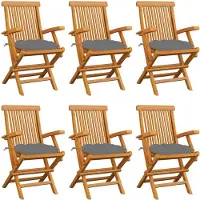vidaXL Trädgårdsstolar med gråa dynor 6 st massiv teak
