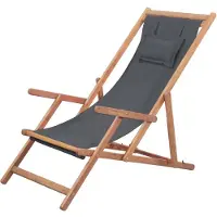 vidaXL Hopfällbar strandstol tyg och träram grå