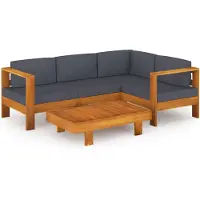 vidaXL Loungegrupp för trädgården 5 delar med mörkgråa dynor akacia