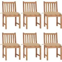 vidaXL Trädgårdsstolar 6 st med dynor massiv teak