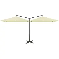 vidaXL Dubbelt parasoll med stålstång sandfärgat 600x300 cm