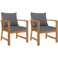 vidaXL 2x Acacia Wood Trädgårdsstolar med Kudde Uteplats Fåtöljer Terrassstolar Utomhus Balkong Fåtöljer 311832