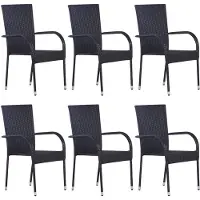 vidaXL Stapelbara utomhusstolar set om 6 Flätad resin Svart 310087