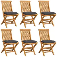 vidaXL Trädgårdsstolar 6 st med antracita dynor massiv teak