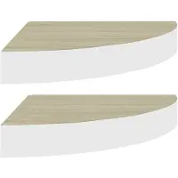 vidaXL Svävande hörnhyllor 2 st ek och vit 35x35x3,8 cm MDF