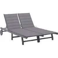vidaXL Solsäng för 2 med dyna grå massivt akaciaträ
