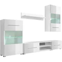 vidaXL TV-möbel med vitrinskåp och LED 5 delar vit