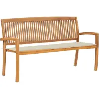 vidaXL Stapelbar trädgårdsbänk med dyna 159 cm massiv teak