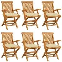 vidaXL Trädgårdsstolar 6 st med gräddvita dynor massiv teak