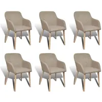 vidaXL Matstolar 6 st beige tyg och massiv ek