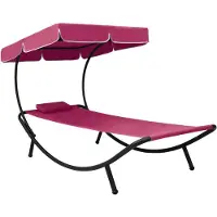 vidaXL Solsäng med tak & kudde rosa