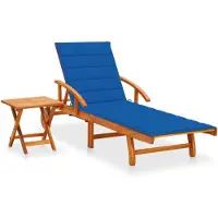 vidaXL Solsäng med bord och dyna massivt akaciaträ