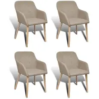 vidaXL Matstolar 4 st beige tyg och massiv ek