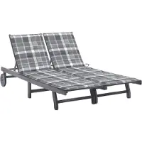 vidaXL Solsäng för 2 med dyna grå massivt akaciaträ