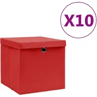 vidaXL Förvaringslådor med lock 10 st 28x28x28 cm röd