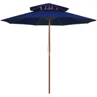 vidaXL Parasoll med två nivåer trästång blå 270 cm