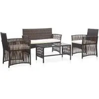 vidaXL Trädgårdsmöbler 4 delar med kuddar Flätad resin Brun 46435