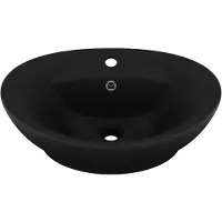 vidaXL Ovalt handfat med bräddavlopp matt svart 58,5x39 cm keramik