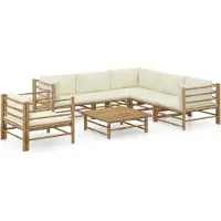 vidaXL Loungegrupp för trädgården med gräddvita dynor 7 delar bambu