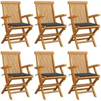 vidaXL Trädgårdsstolar med antracita dynor 6 st massiv teak