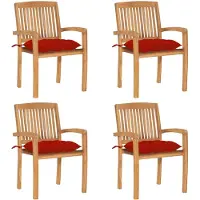 vidaXL Stapelbara trädgårdsstolar med dynor 4 st massiv teak