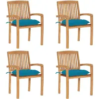 vidaXL Stapelbara trädgårdsstolar med dynor 4 st massiv teak