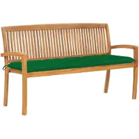 vidaXL Stapelbar trädgårdsbänk med dyna 159 cm massiv teak