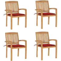 vidaXL Stapelbara trädgårdsstolar med dynor 4 st massiv teak