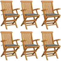 vidaXL Trädgårdsstolar med gråa dynor 6 st massiv teak