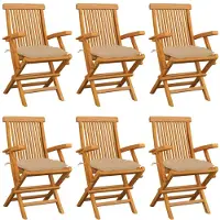 vidaXL Trädgårdsstolar med beige dynor 6 st massiv teak