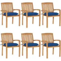 vidaXL Stapelbara trädgårdsstolar med dynor 6 st massiv teak