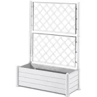 You do it STEFANPLAST Bac à fleurs rectangulaire avec treillis - Finition en bois - 100 x 43 x H 142 cm - 80 L - Blanc vit