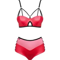 Obsessive Leatheria - läderliknande bh-set (röd) - S/M