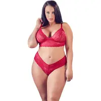 Cottelli Plus Size - bh set med mjuk spets - röd - 2XL