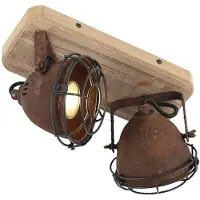 QAZQA Industriell spotlight rostbrun med trä lutbar 2-ljus - Gina