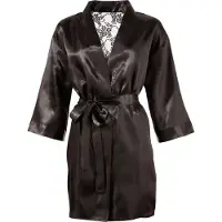 Cottelli collection - kort morgonrock dam - satin spets svart - L/XL