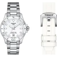 Tissot Denna eleganta silverfärgade Seastar Automatisk Dykarklocka är ett måste för utomhusbruk och vardagsbruk, som kombinerar sportig stil med vatten T120.210.11.011.00 vit