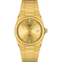 Tissot PRX Snygg unisex kvartsur i rostfritt stål, 35 mm rund urtavla i guld med datumvisning, lämplig för dagligt bruk, affärer, dejting, T137.210.33.021.00 gyllene