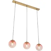 QAZQA Art Deco Hänglampa Mässing med Rosa Glas 3-ljus - Pallon