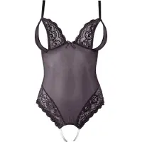 Cottelli - öppen body med spets och pärlor - svart - M