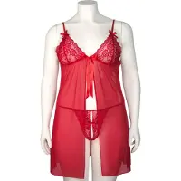 Nortie Gro Babydoll i Röd Spets Set Plus-Size - Röd - Plus size - Röd