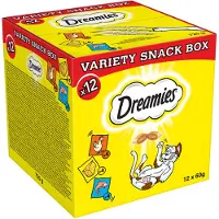 Dreamies Variety Snack Box påfyllningsfoder för katter (med kyckling, ost och laxsak) - 720 g