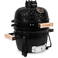 Vonroc Kamado-Grill 13 Tum – Kompakt Keramisk Grill med Regnskydd och Stekplatta för Perfekt Grillning och Rökning