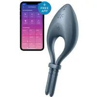 Satisfyer Bullseye - App‑styrd vibrerande penisering för män (grå)