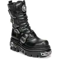 New rock Unisex svarta läderstövlar i gotisk stil-373-S4